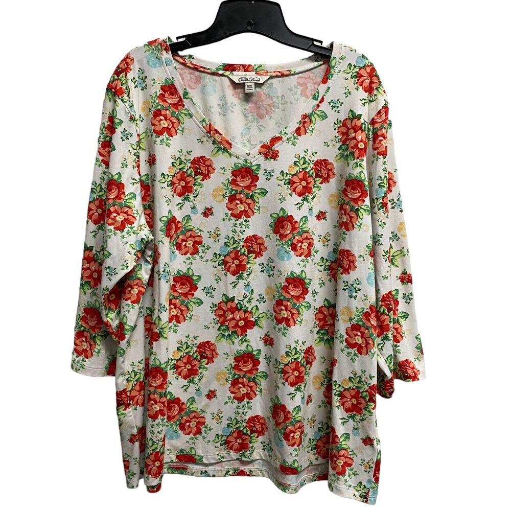 Pioneer Woman Women's XXXL Blouse 3/4 Sleeves V Neck Shirt Sweet Garden Floral